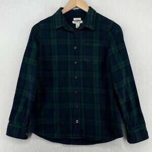LL BEAN Shirt Womens XS Flannel Scotch Plaid Slightly Fitted Button Up Green
